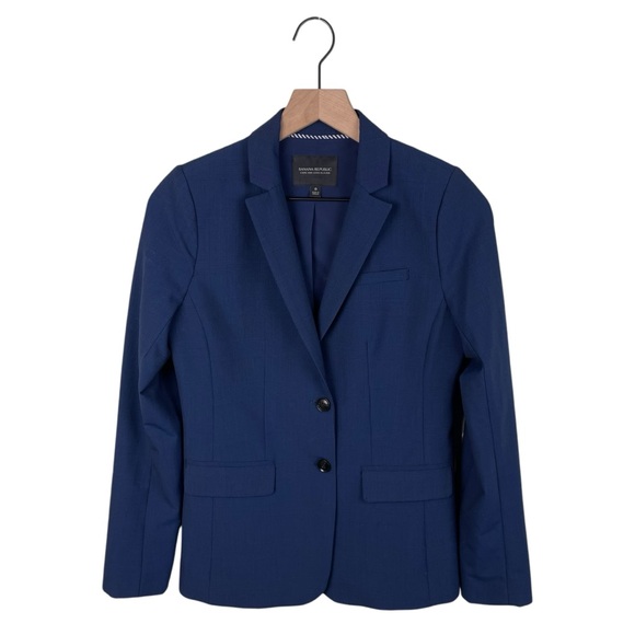 Banana Republic Long and Lean Blazer Marzotto Italian Wool Navy Blue Size 0 - Picture 1 of 7